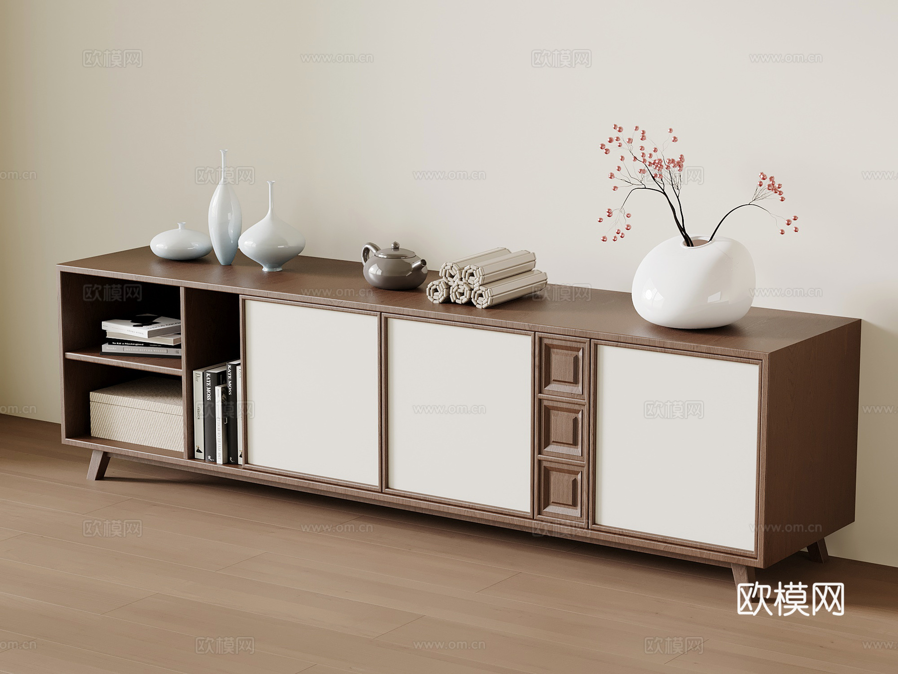 中古风电视柜 新中式电视柜 边柜su模型