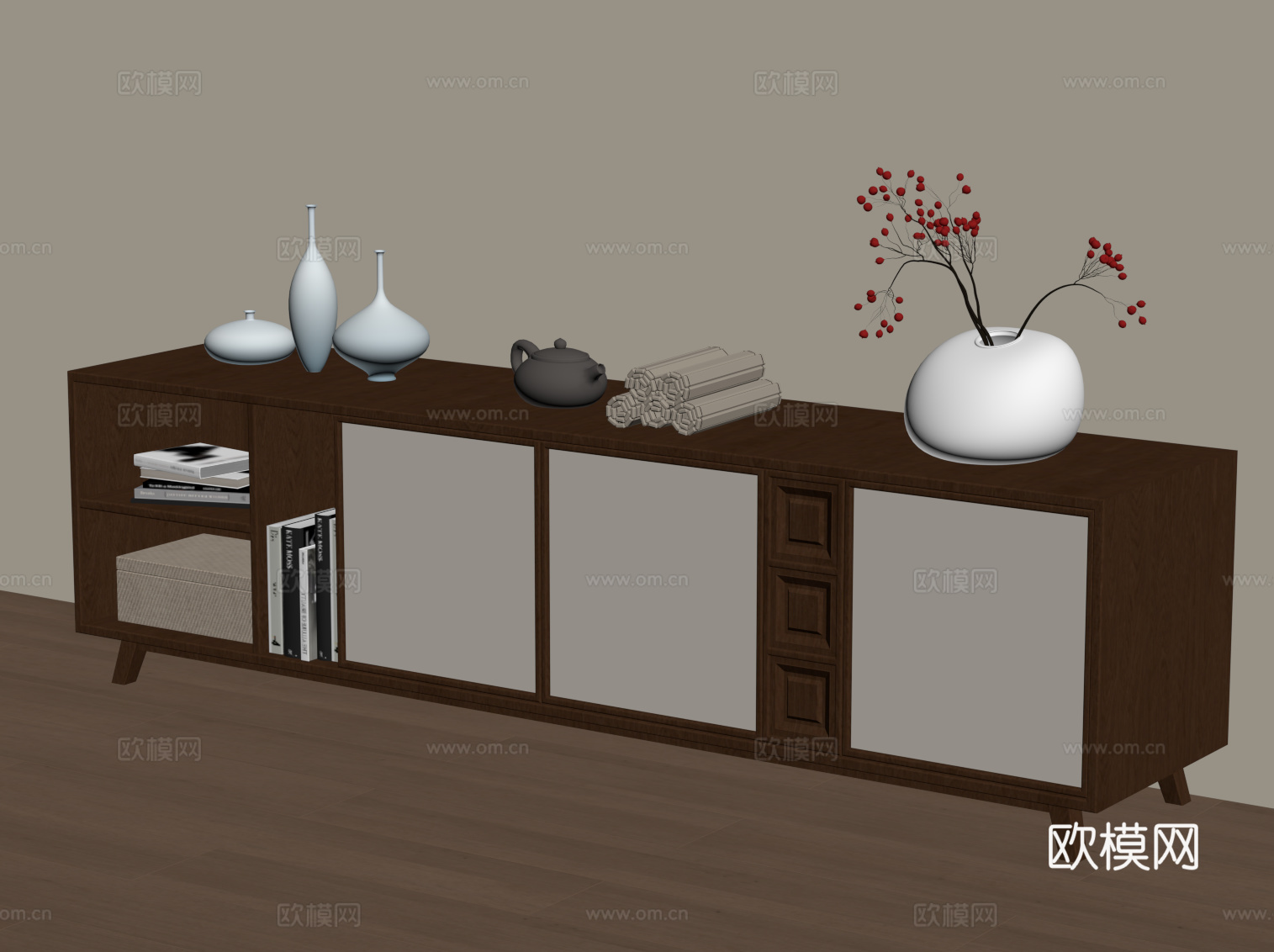 中古风电视柜 新中式电视柜 边柜su模型