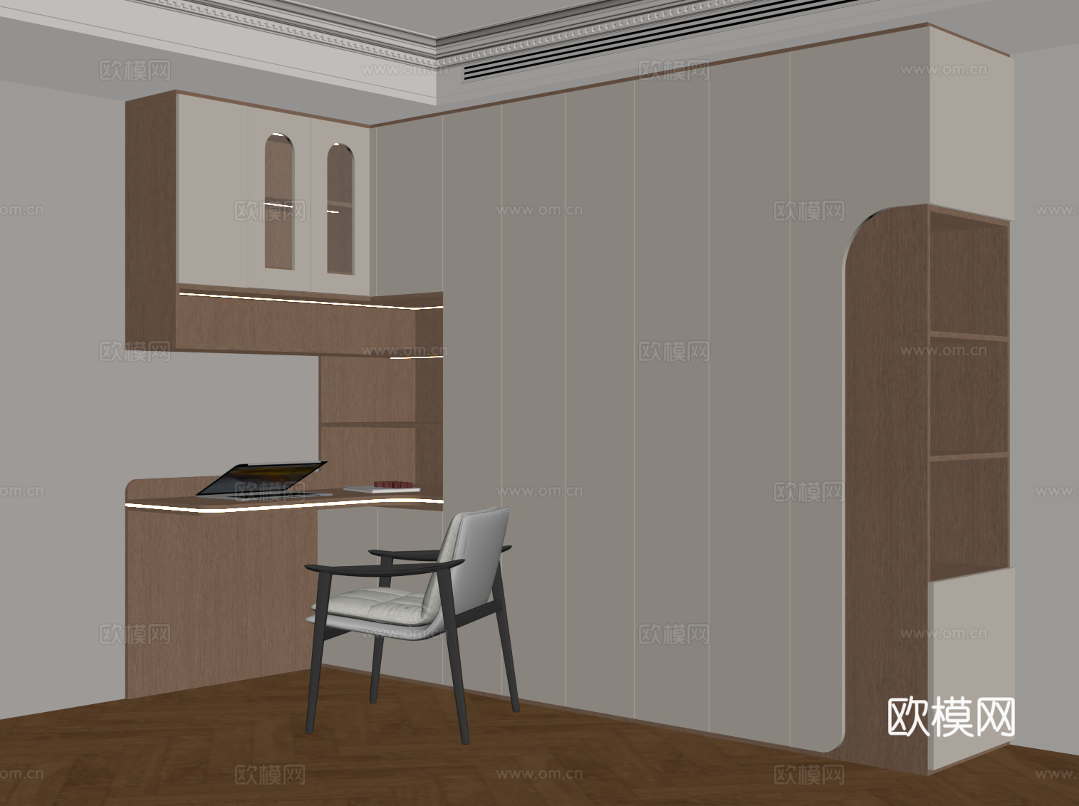 现代简约衣柜 书桌椅一体柜su模型