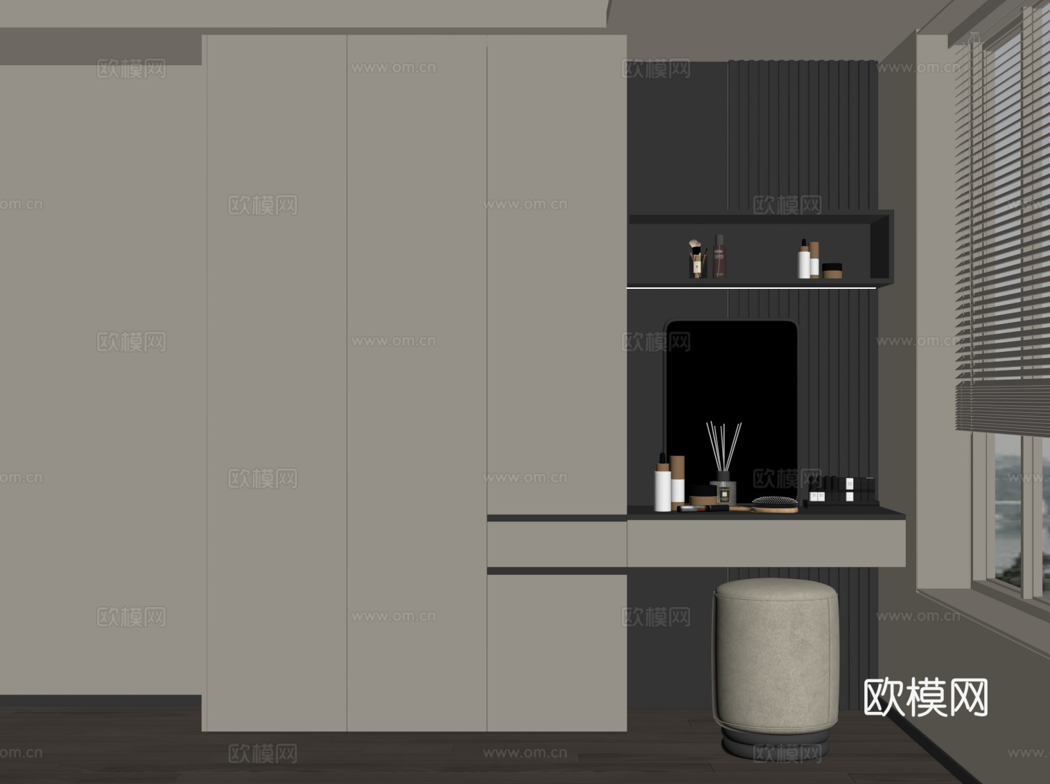 现代衣柜 梳妆台su模型