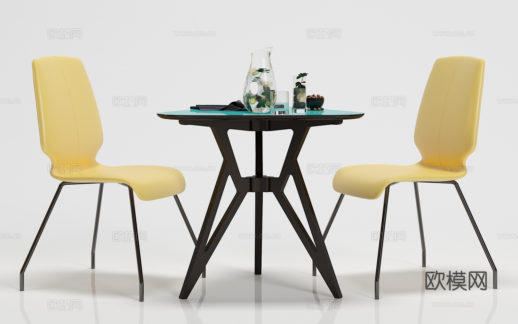 现代简约 休闲餐桌 椅子 食物摆件组合3d模型下载（渲染图2）