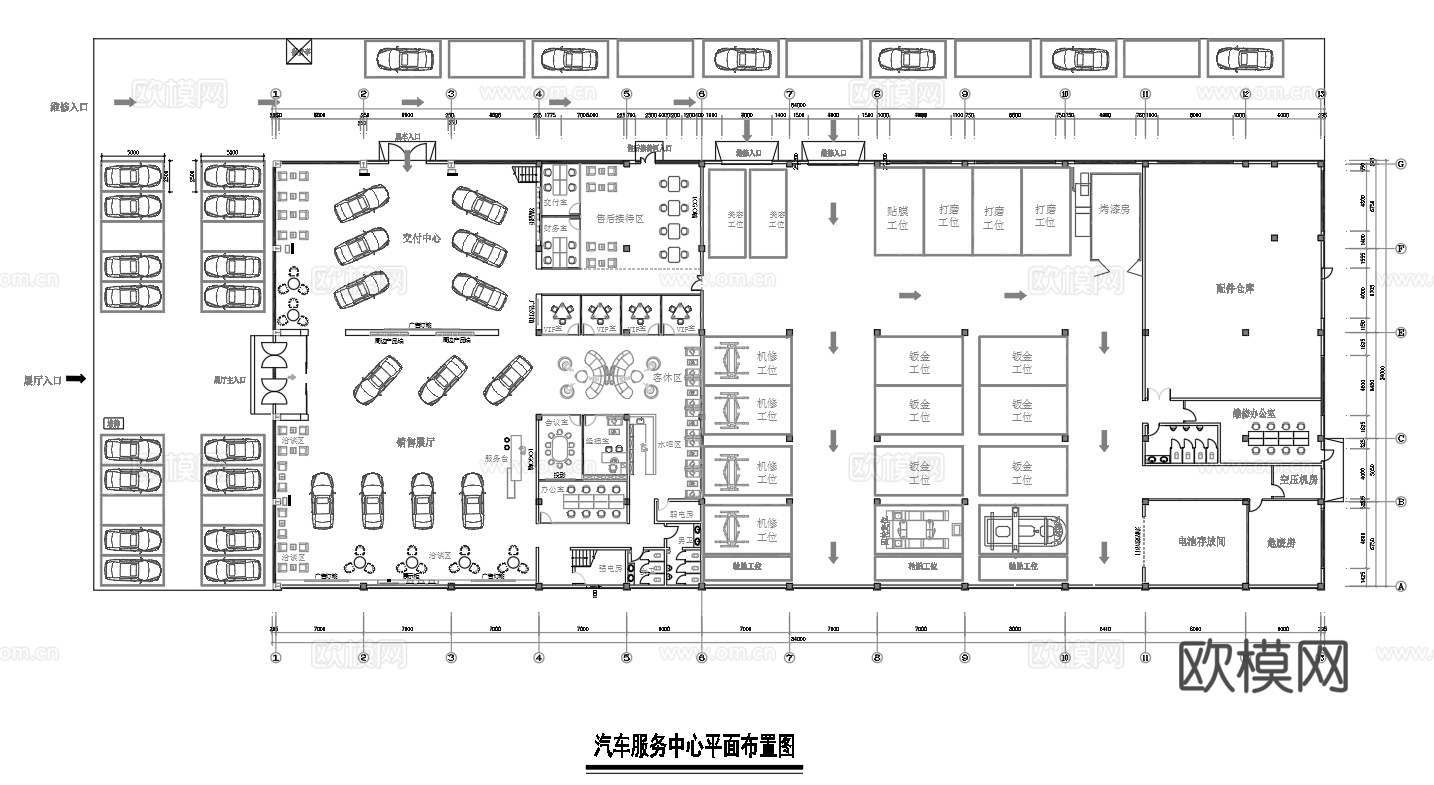 4S汽车服务中心 最新全套施工图合集cad施工图