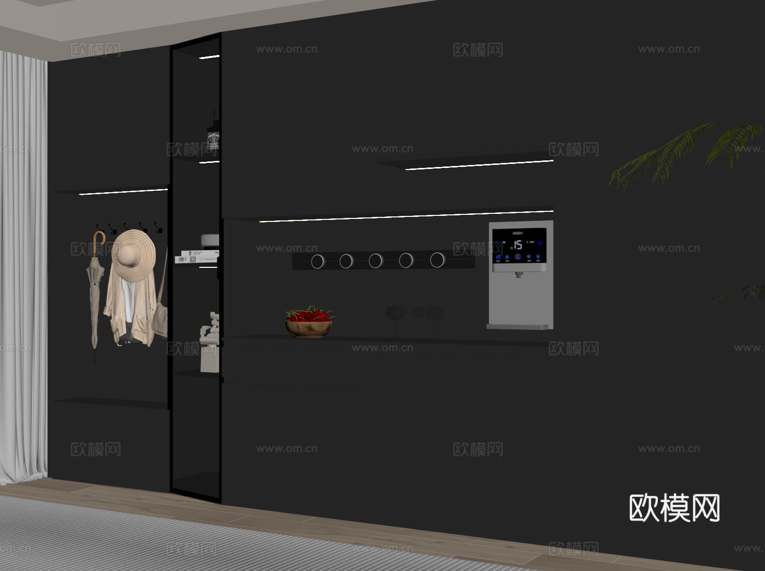 现代餐边柜 酒柜su模型