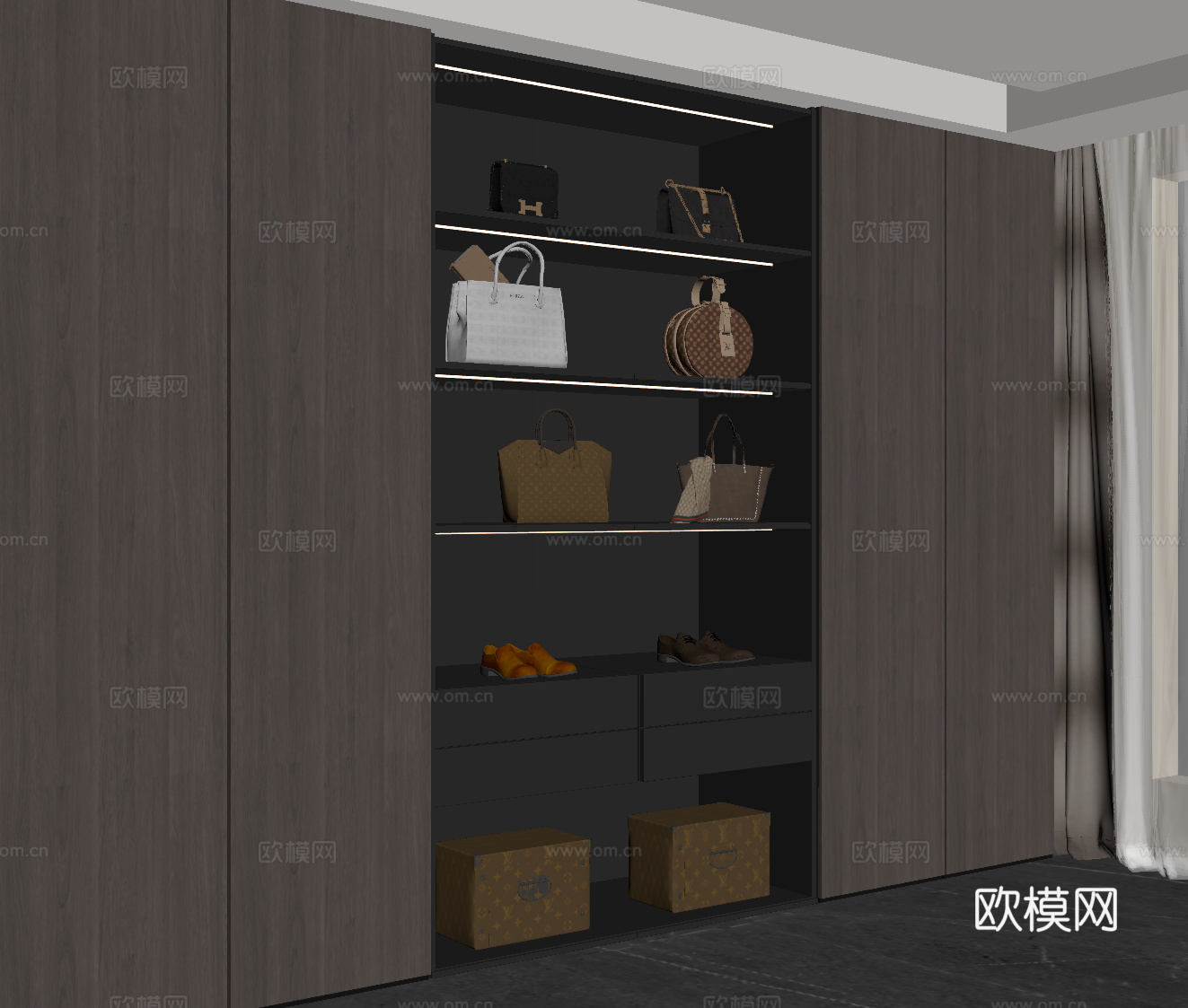 现代意式衣柜su模型
