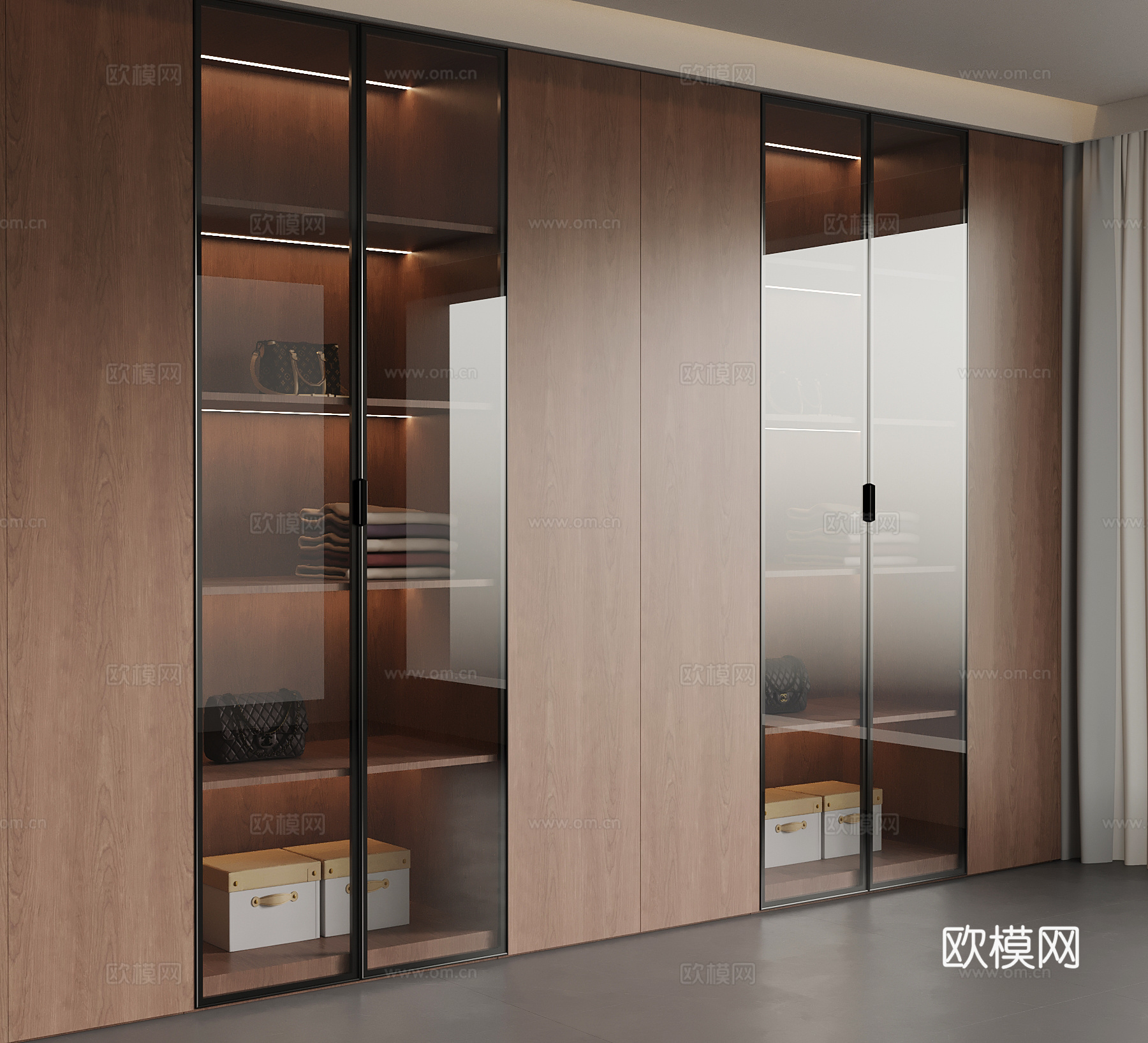 现代中古风衣柜su模型