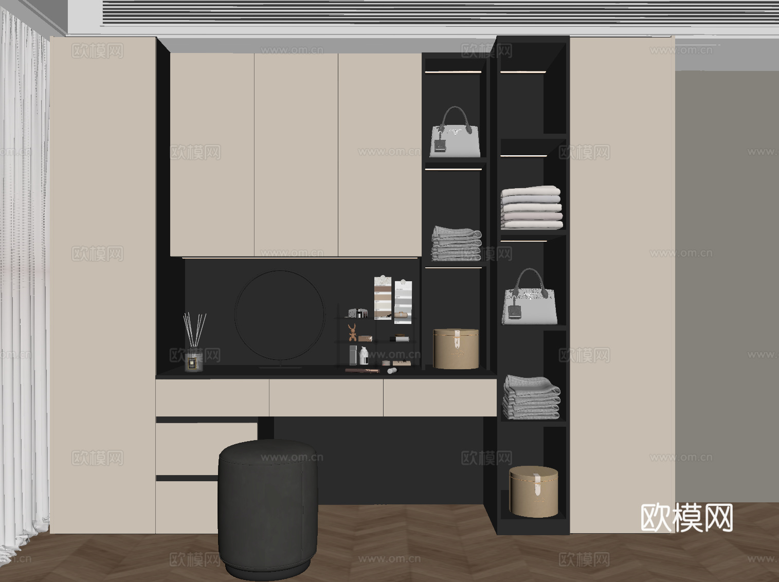 现代衣柜 梳妆台su模型