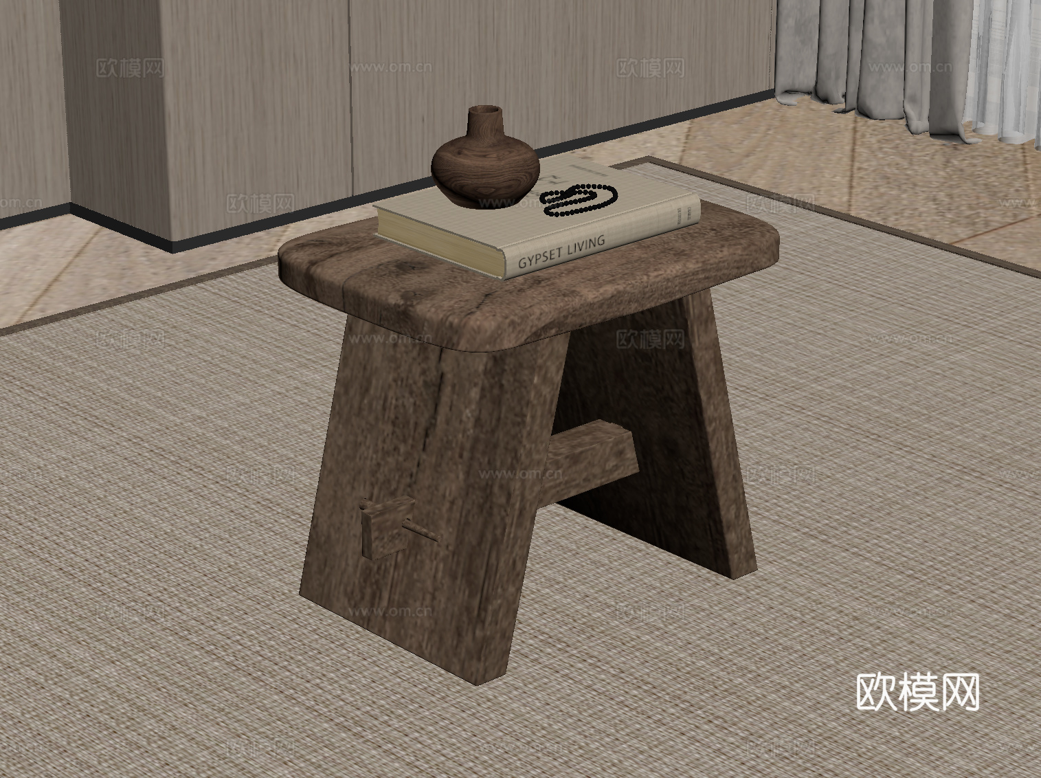 中古风凳子 实木凳子su模型