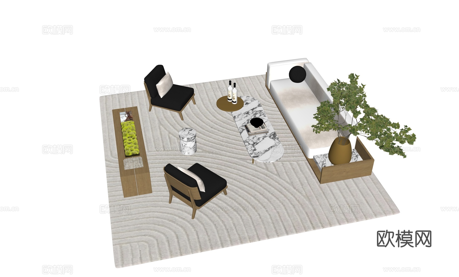 沙发茶几组合 洽谈区su模型