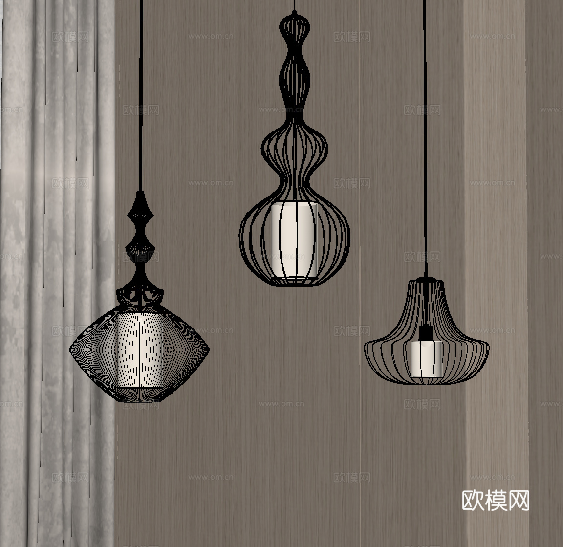 新中式吊灯su模型