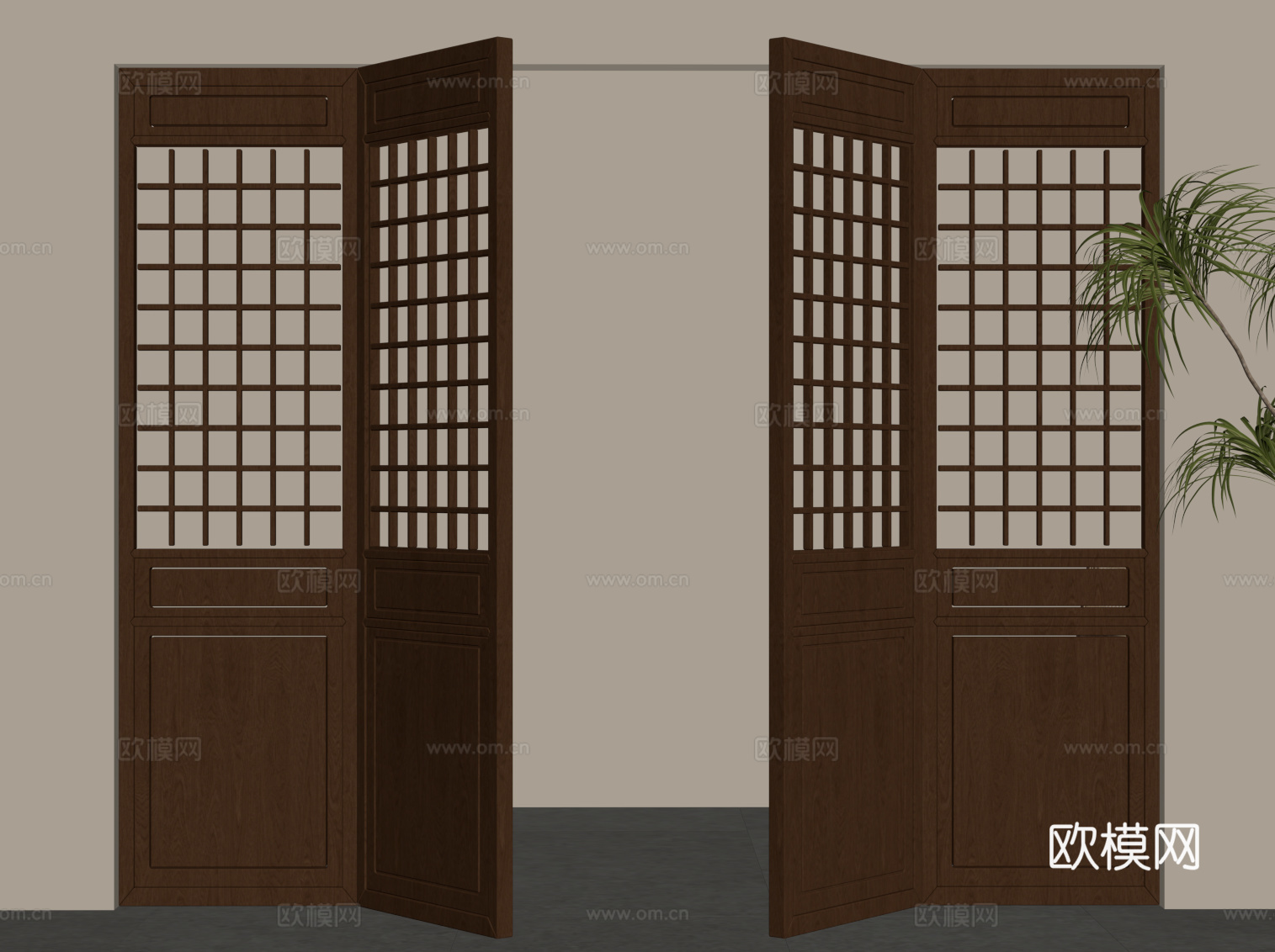中古风折叠门su模型