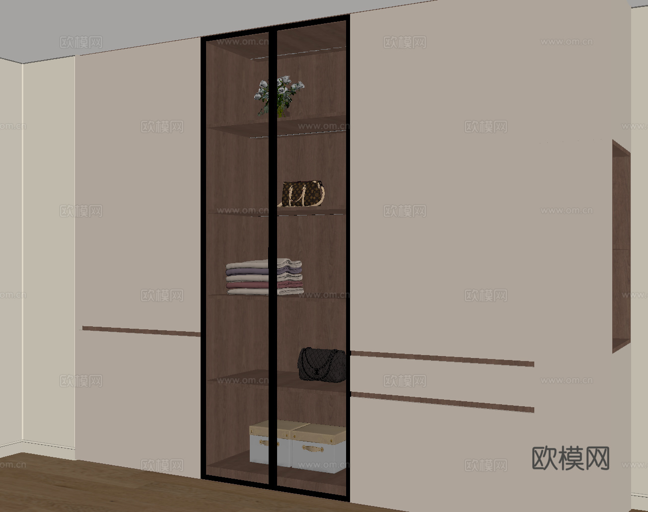 现代中古风衣柜 通顶衣柜su模型