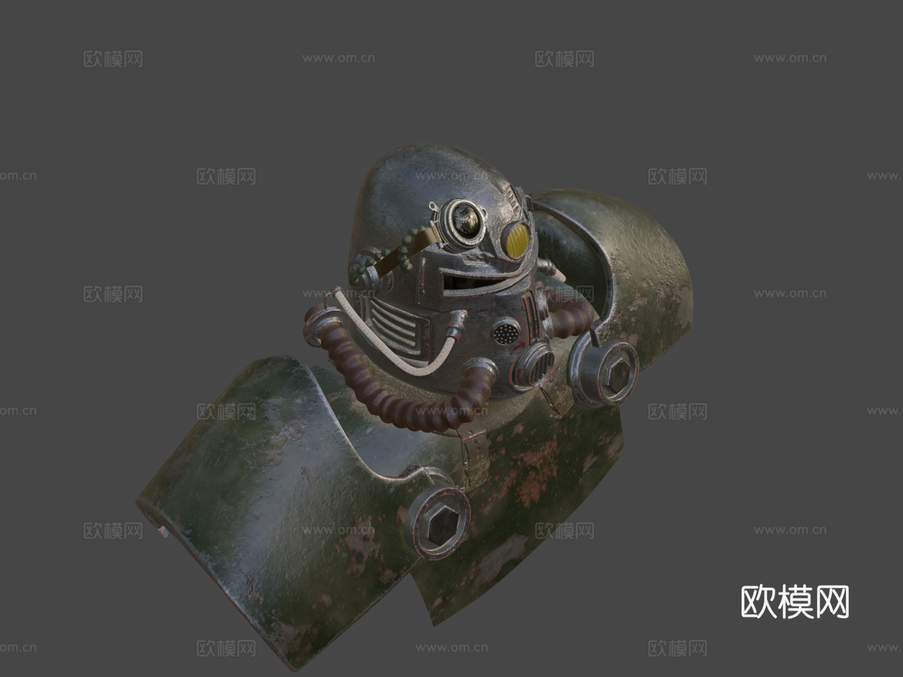 辐射1 T51b动力装甲高模胸像3d模型下载（渲染图5）