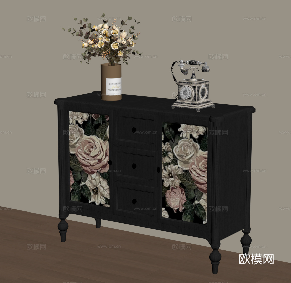 法式复古边柜 玄关柜su模型
