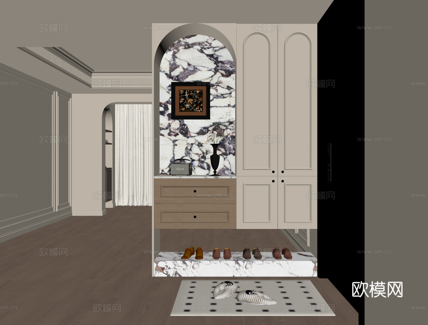 法式奶油风鞋柜 入户鞋柜su模型