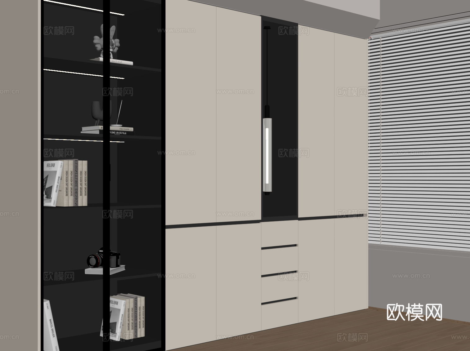 现代衣柜 通顶柜su模型下载（渲染图2）