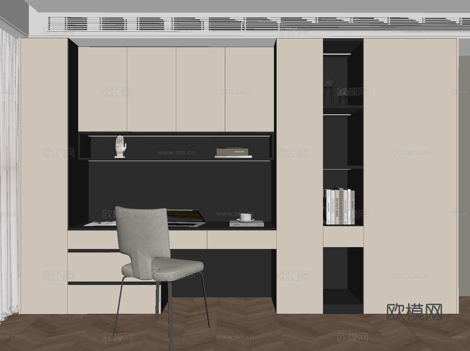 现代书桌椅 书柜su模型