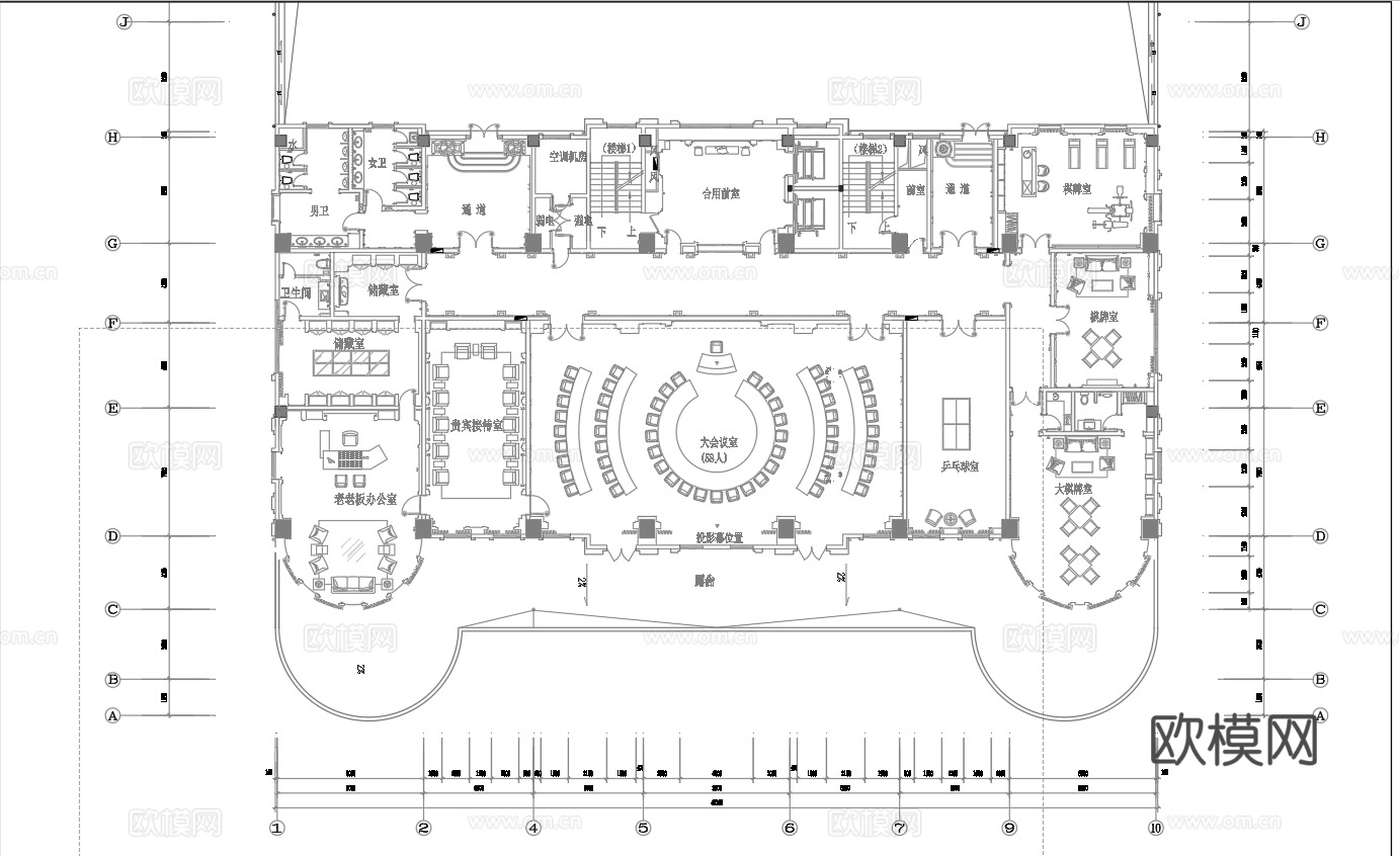 公司办公室 会议室 多功能厅 最新平面施工图合集cad施工图