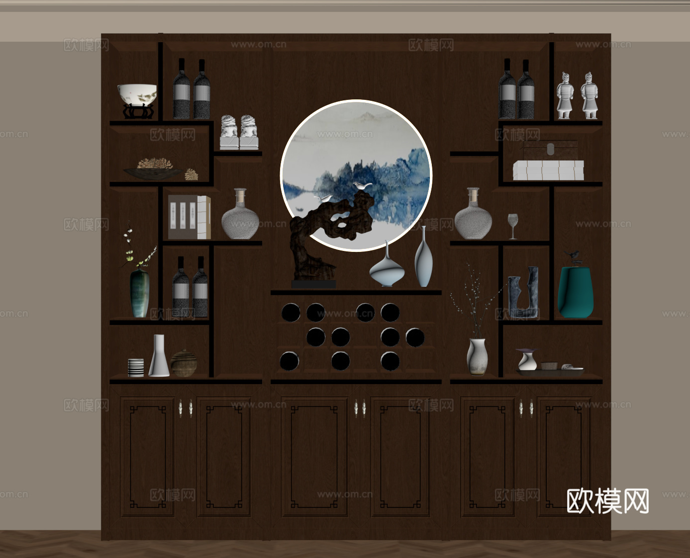 新中式餐边柜 酒柜 置物柜su模型