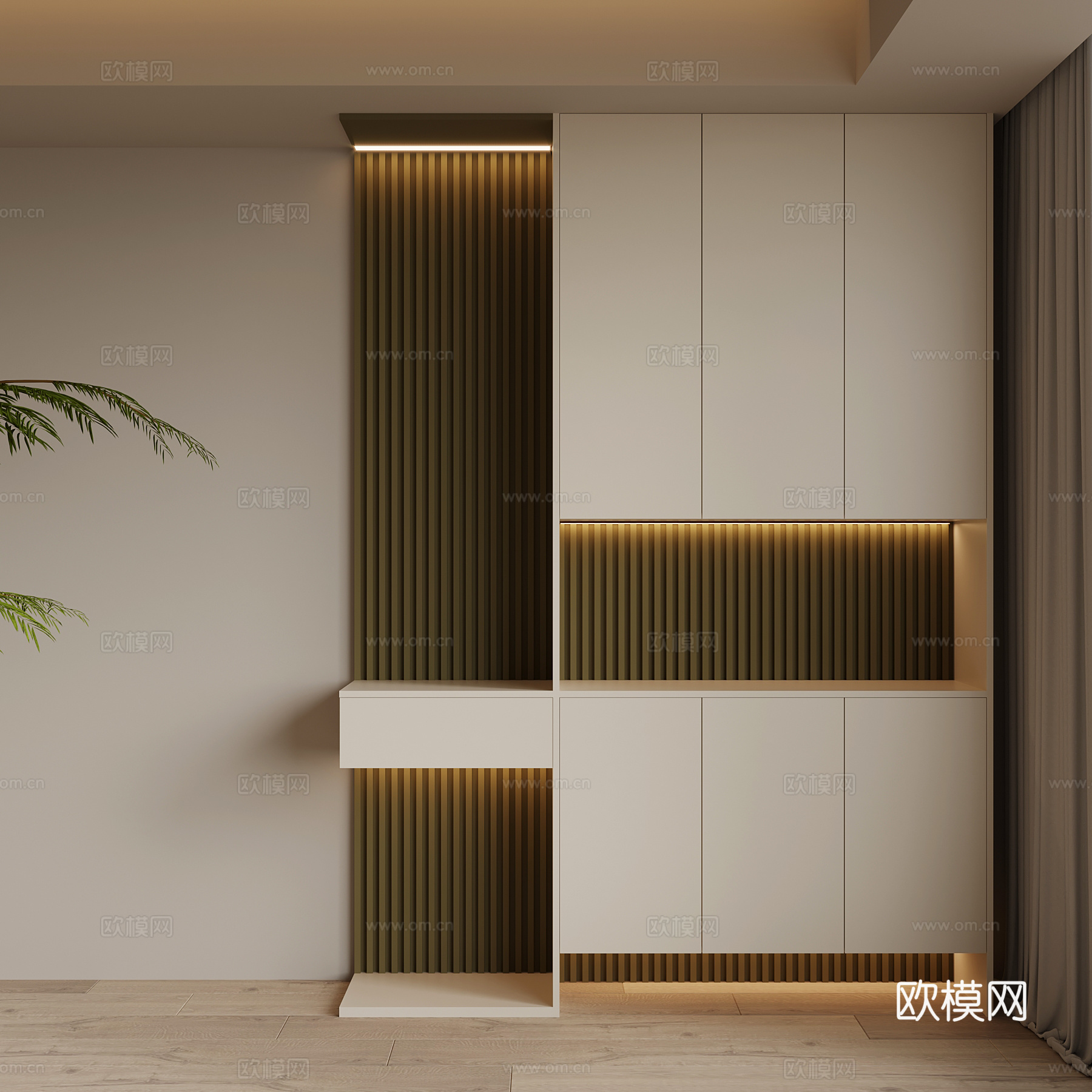 现代奶油风鞋柜su模型下载（渲染图1）