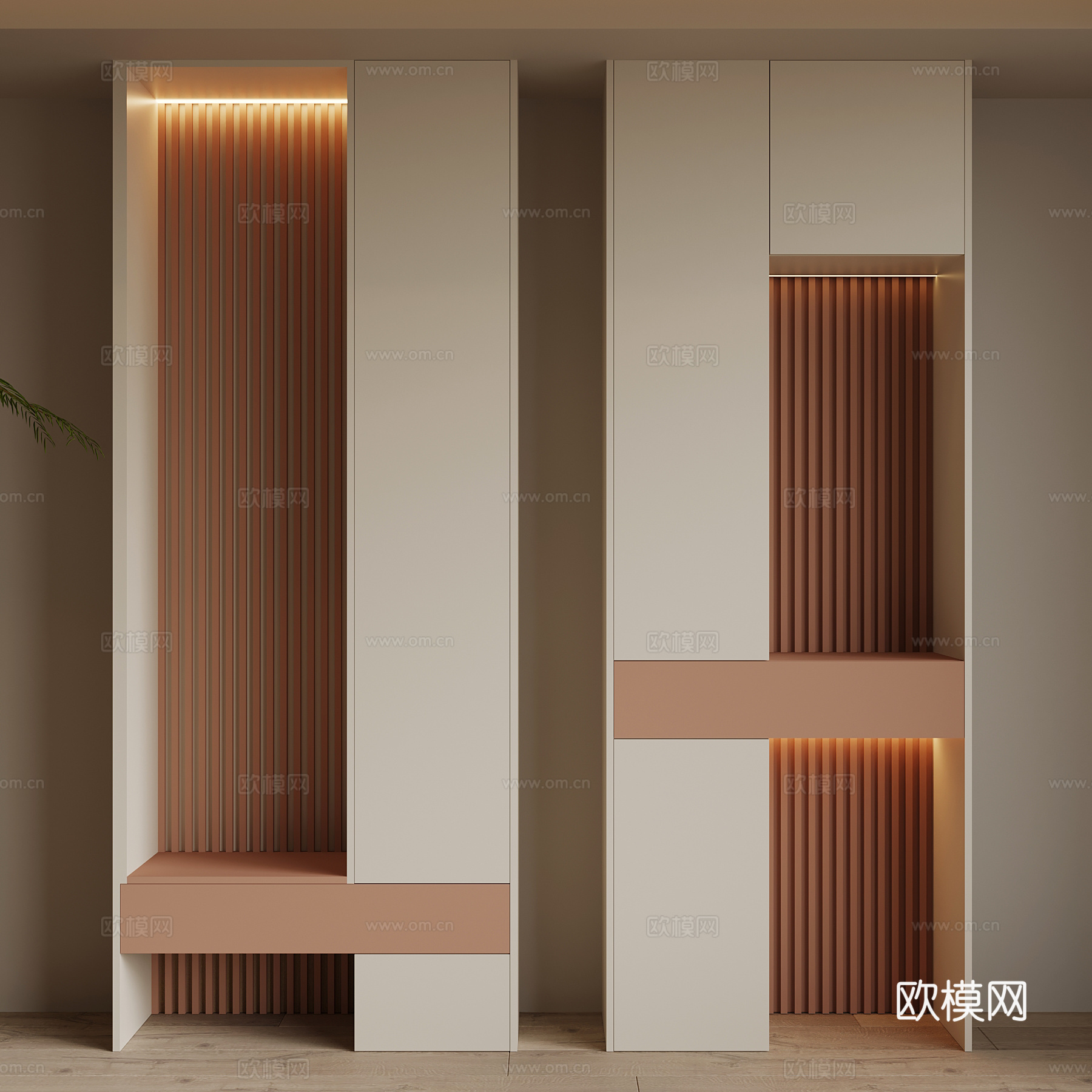 现代奶油风鞋柜su模型下载（渲染图1）