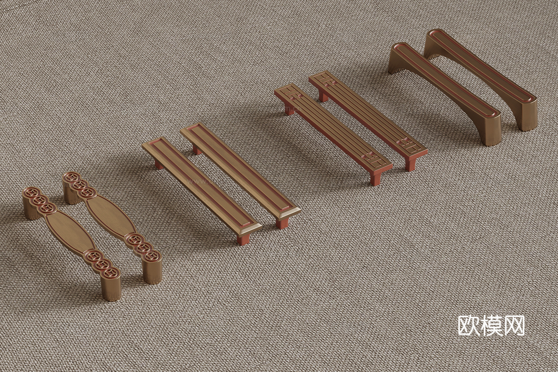 新中式拉手 门把手su模型