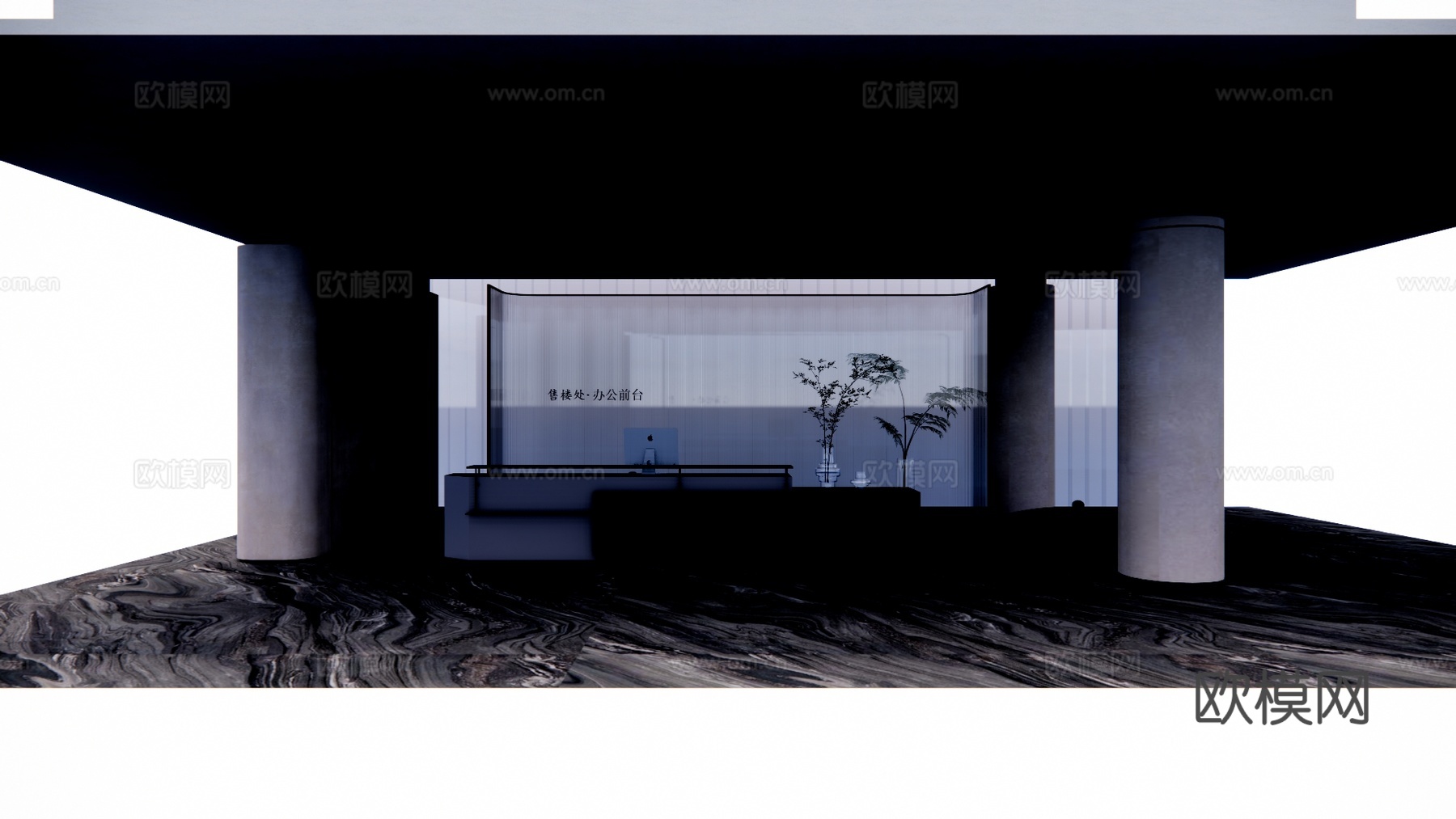 公司前台 工装 办公 办公空间 接待 前台接待 展厅su模型下载（渲染图1）
