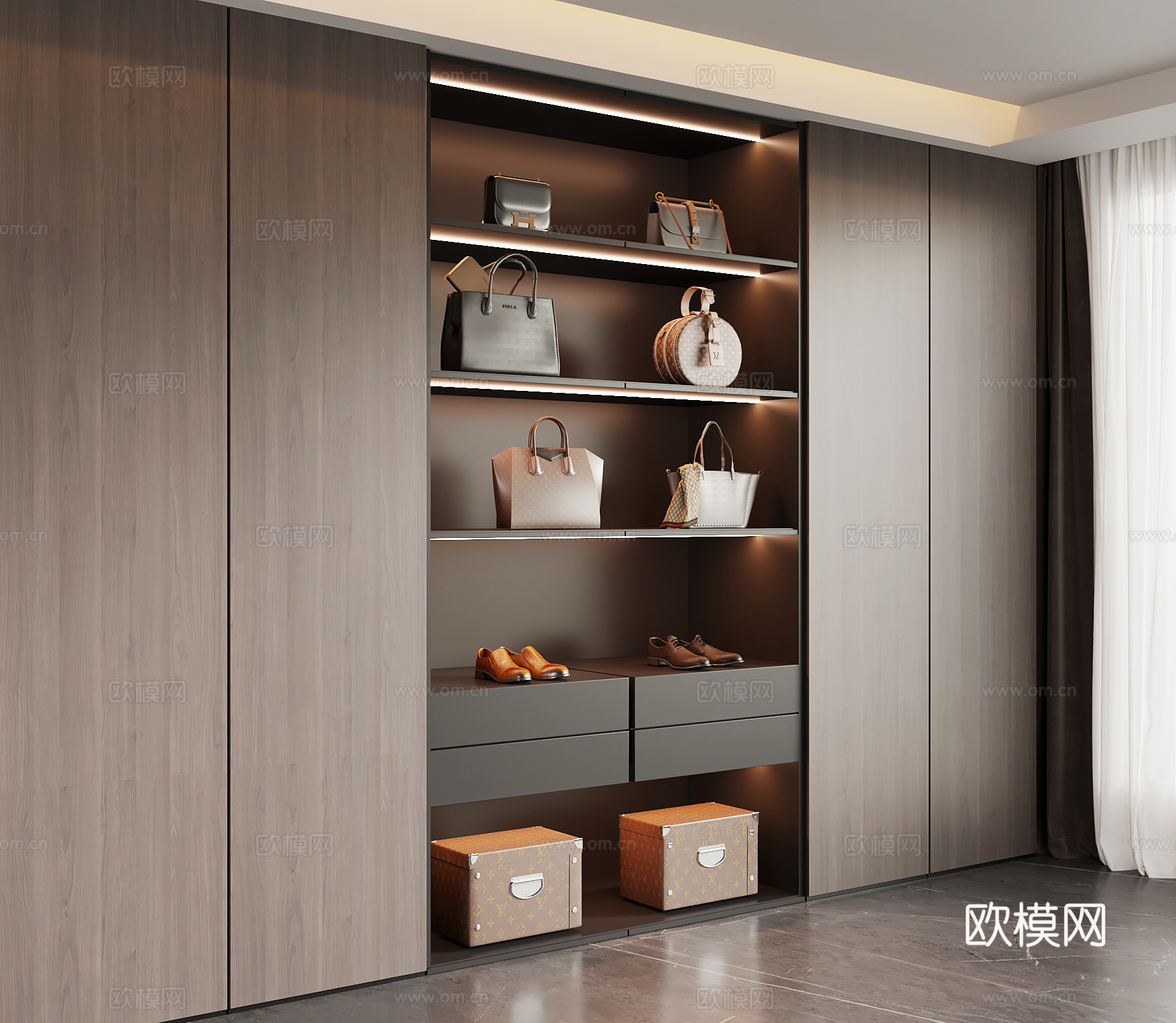 现代意式衣柜su模型