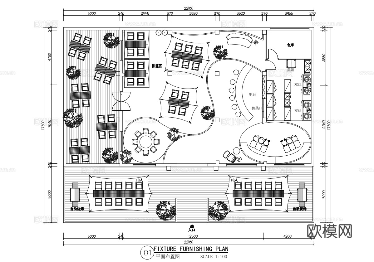 露营风特色餐厅 最新平面施工图合集cad施工图