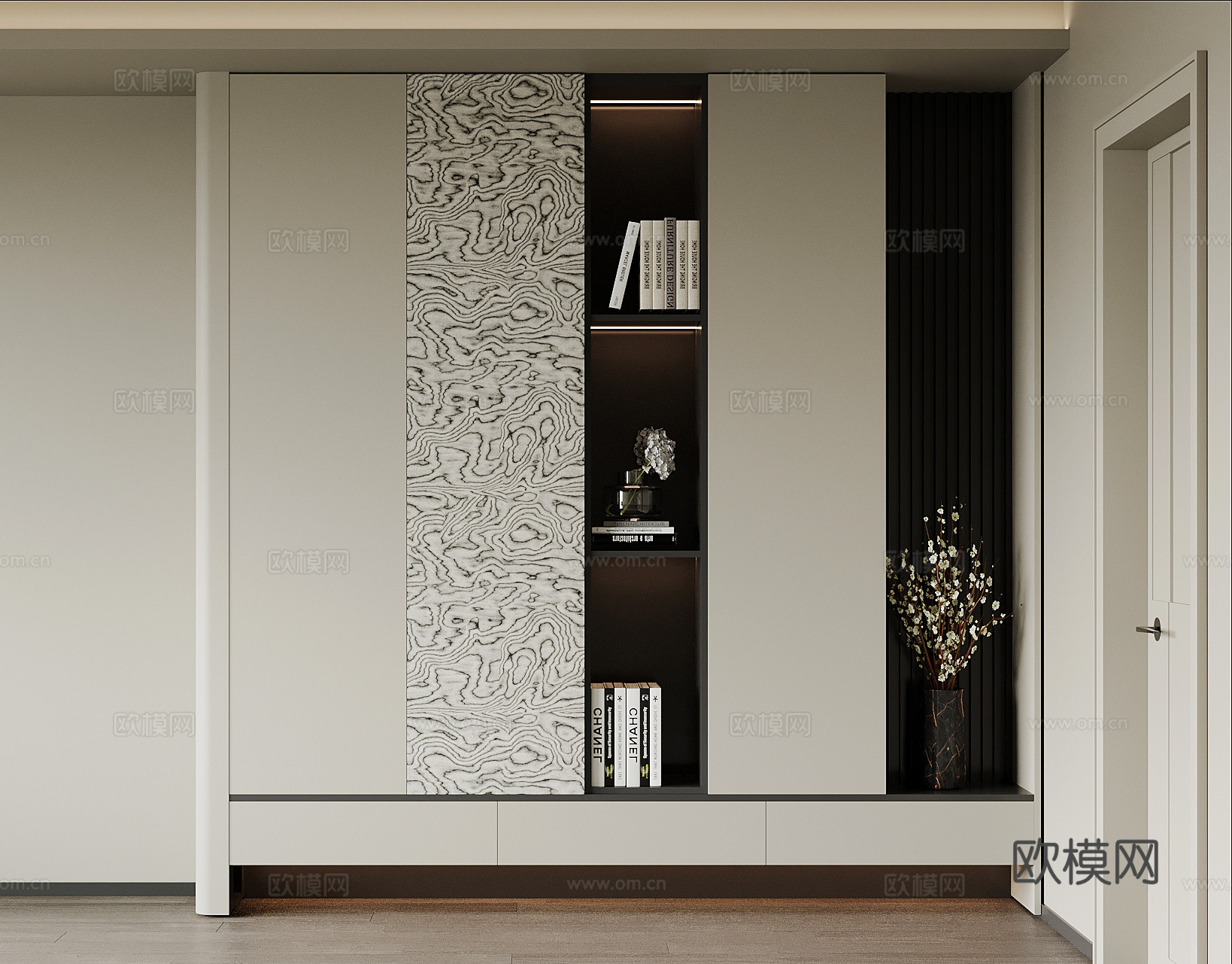 现代玄关柜 入户装饰柜su模型下载（渲染图1）