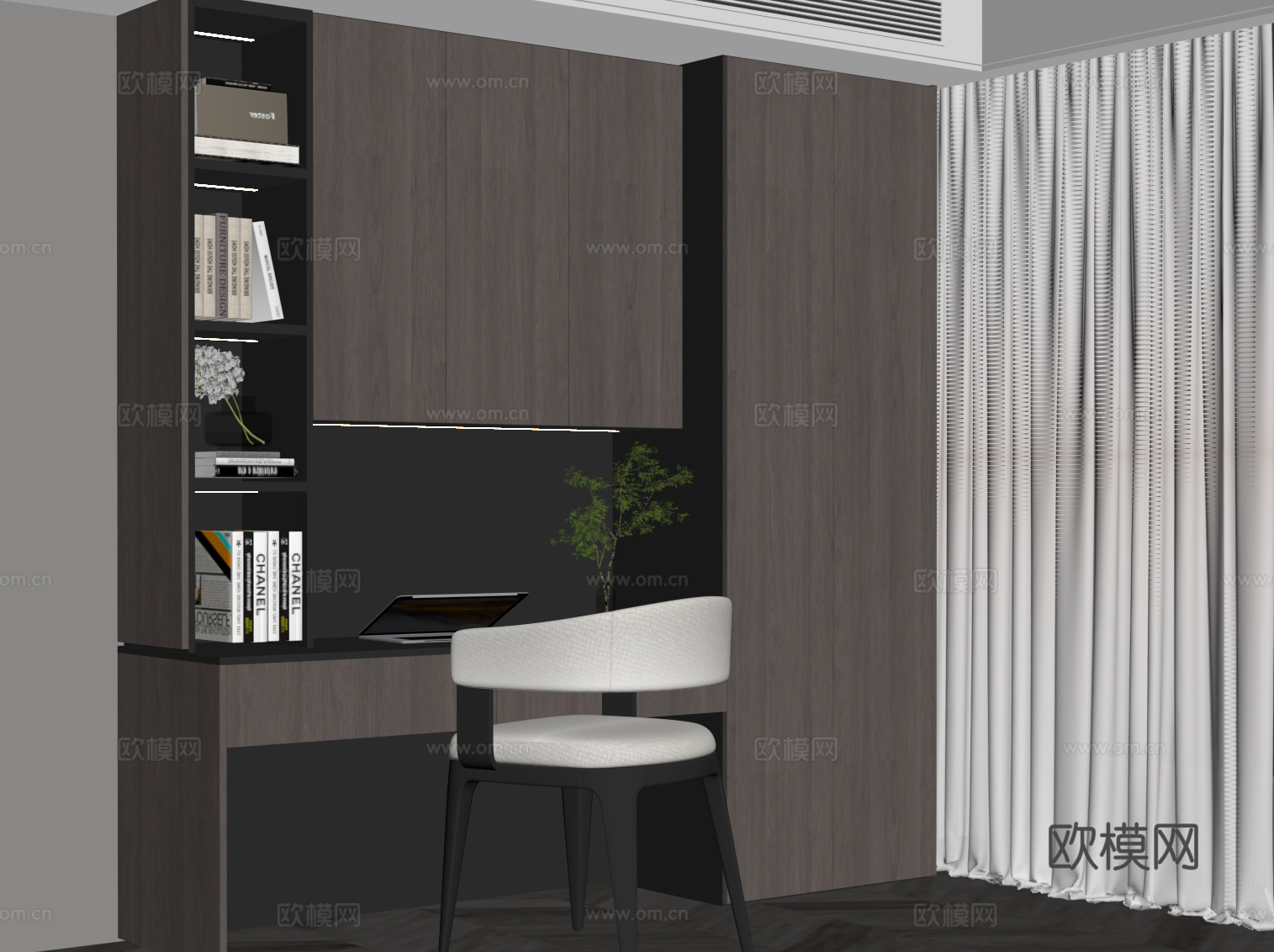 现代书桌椅 书柜su模型