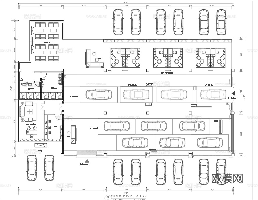 1000平4S汽车服务中心 最新平面施工图合集cad施工图