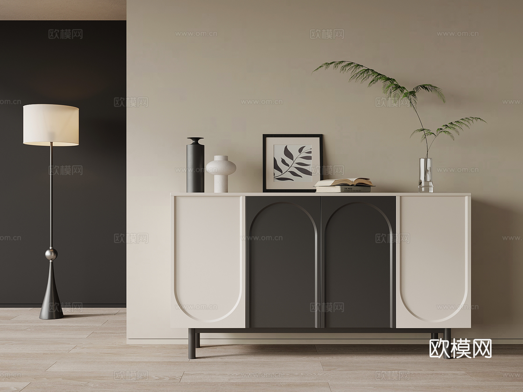 现代玄关柜 边柜su模型下载（渲染图1）