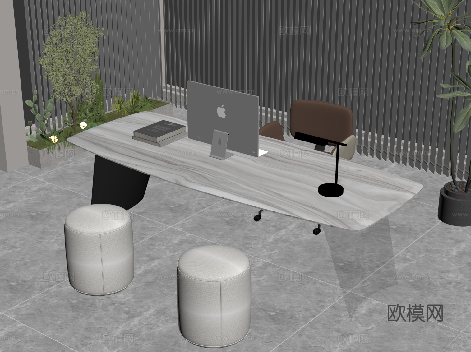 现代书桌椅su模型下载（渲染图2）