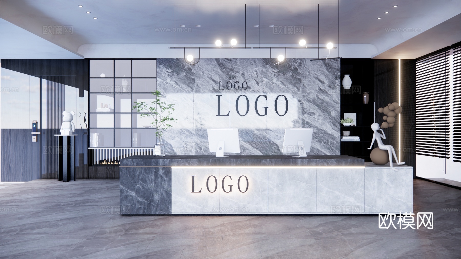 办公室 展厅 酒店前台su模型