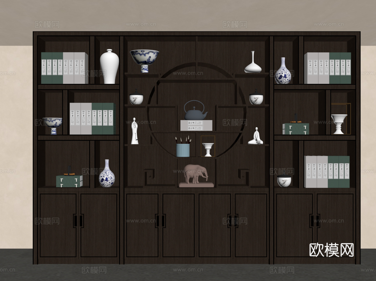 新中式博古架 置物架su模型下载（渲染图2）