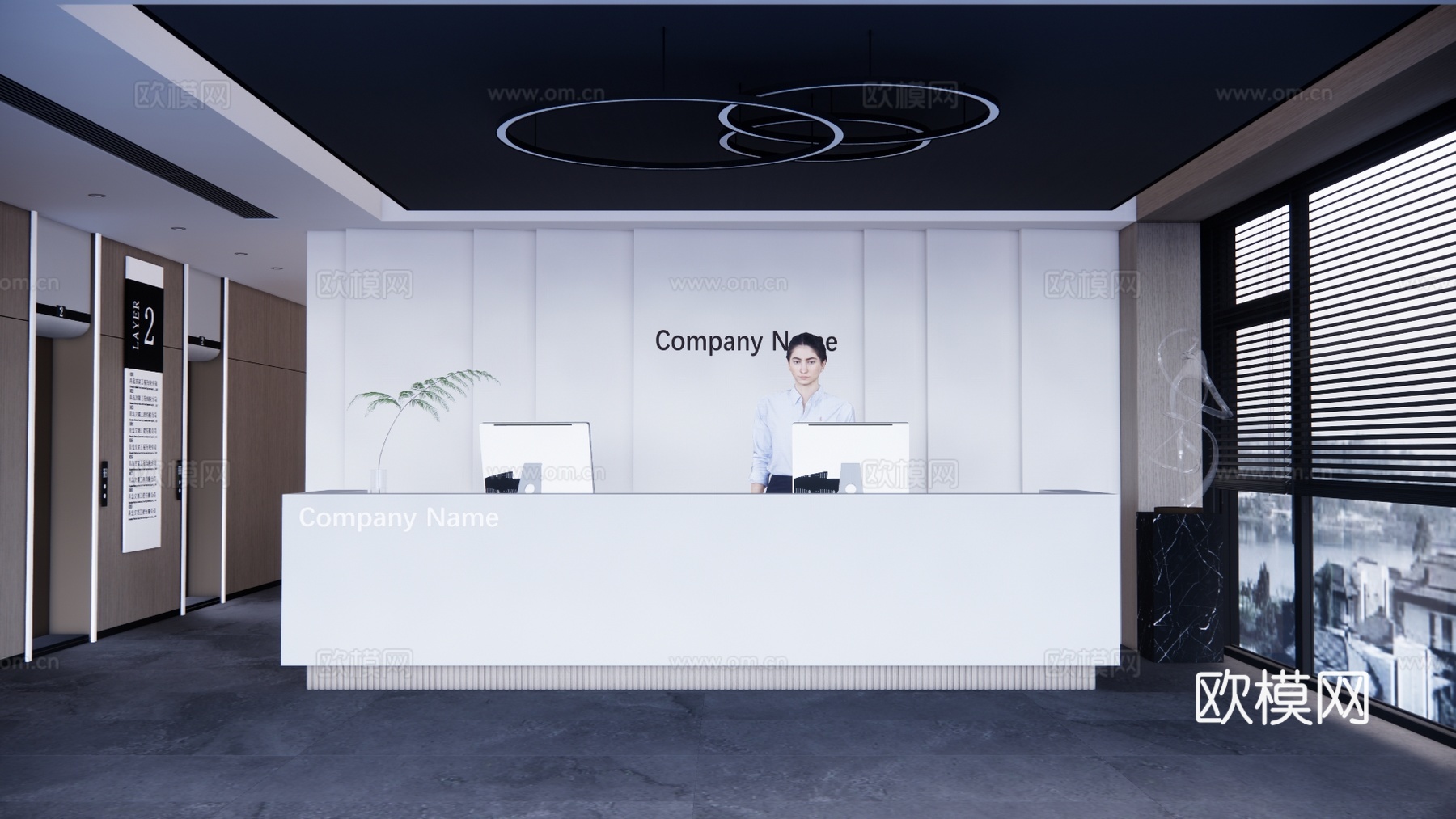 前台 前台接待 公司前台 办公su模型