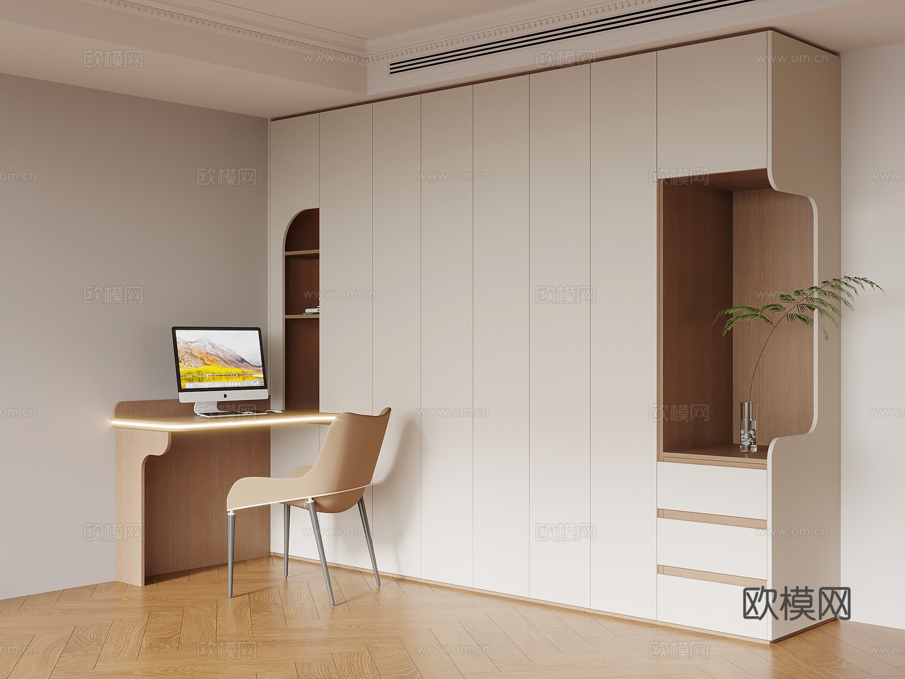 现代简约衣柜 书桌椅一体柜su模型
