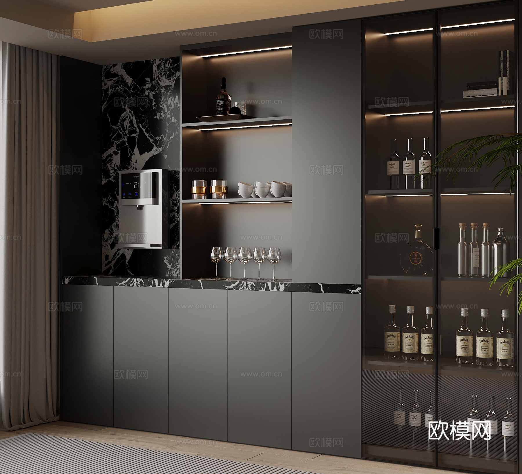 现代酒柜 餐边柜su模型下载（渲染图1）
