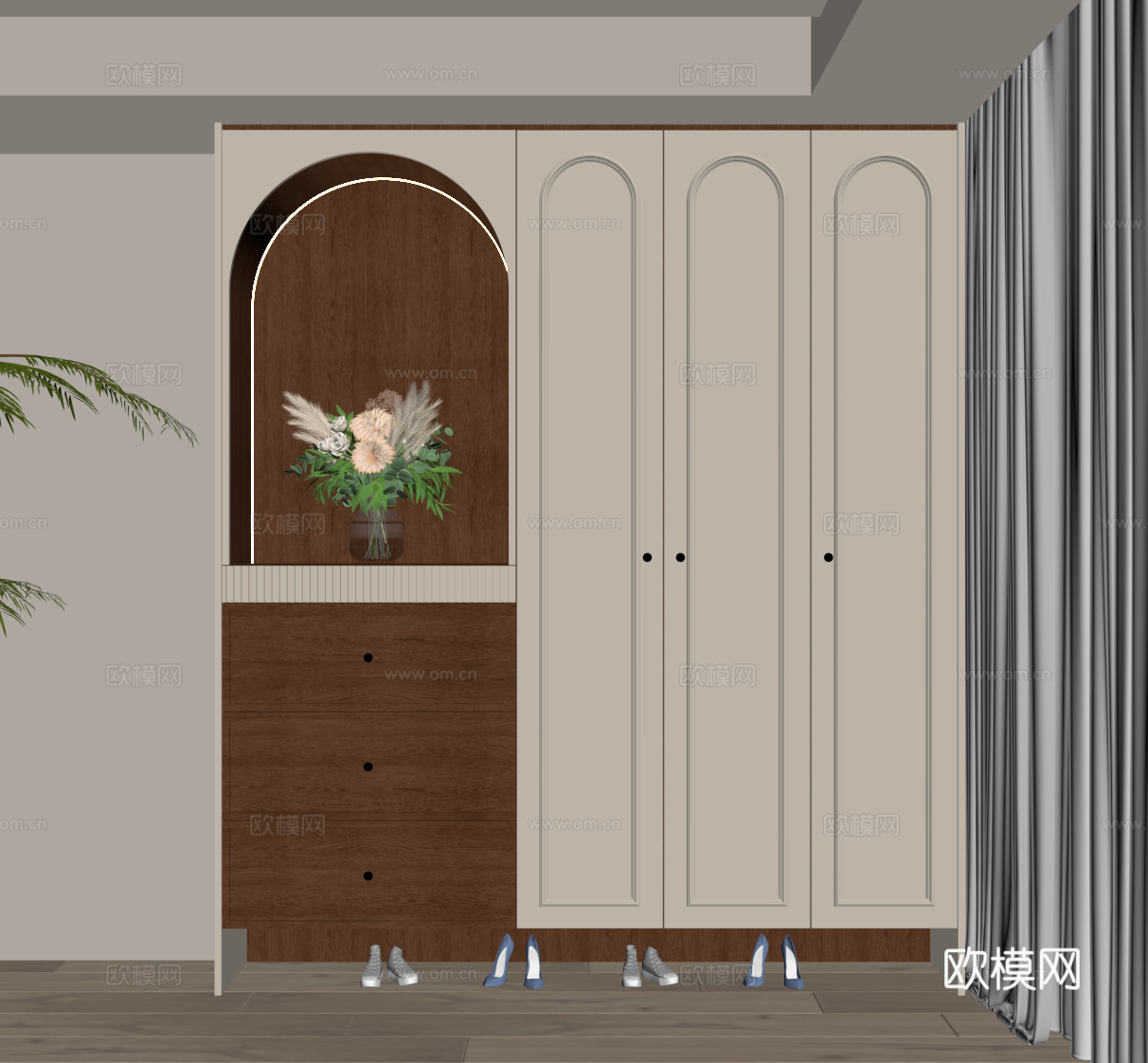 法式中古风鞋柜 入户鞋柜su模型