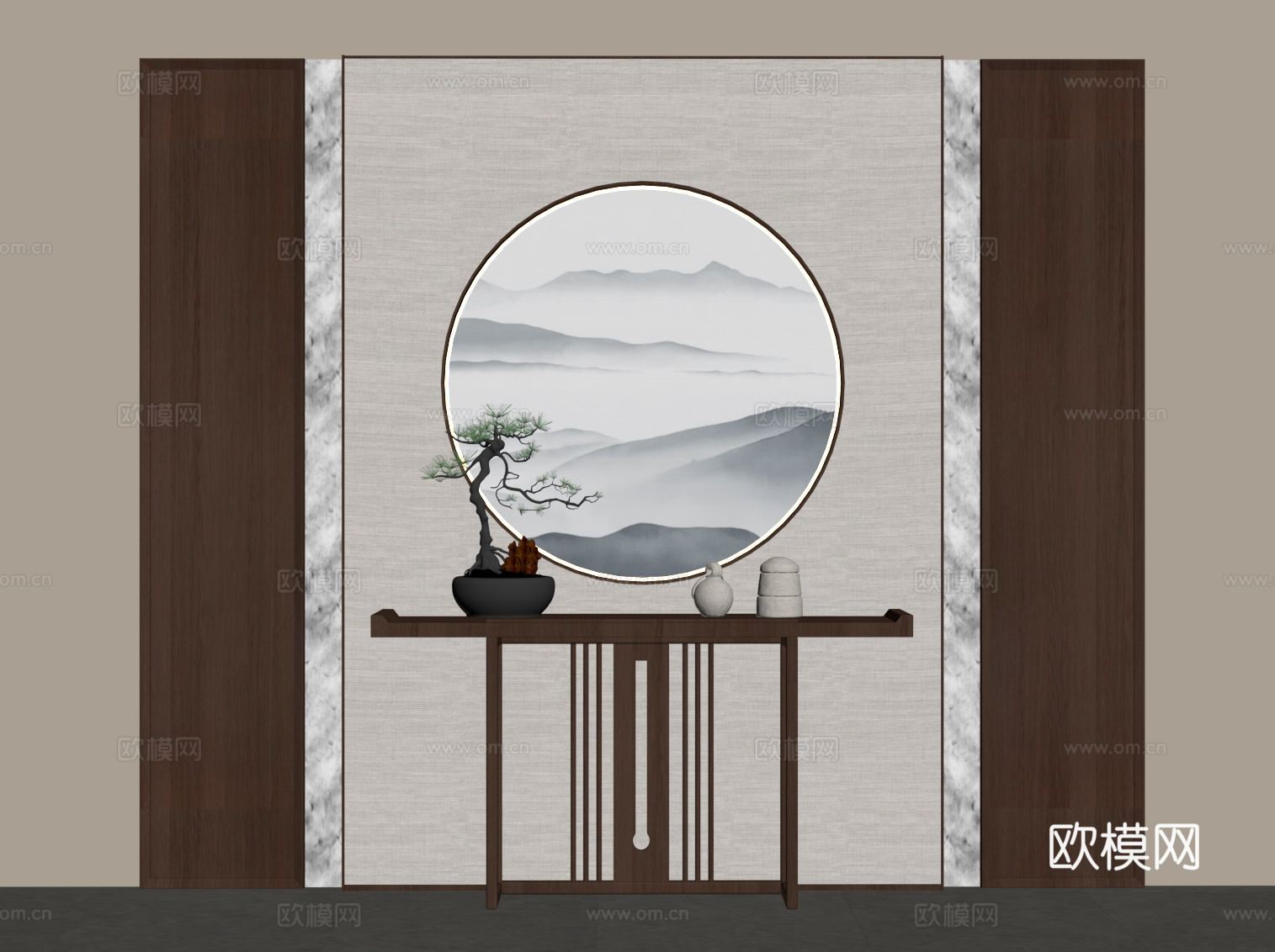 新中式端景柜su模型