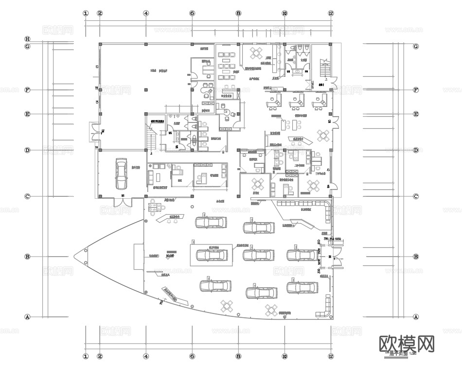 4S汽车服务中心 最新平面施工图合集cad施工图