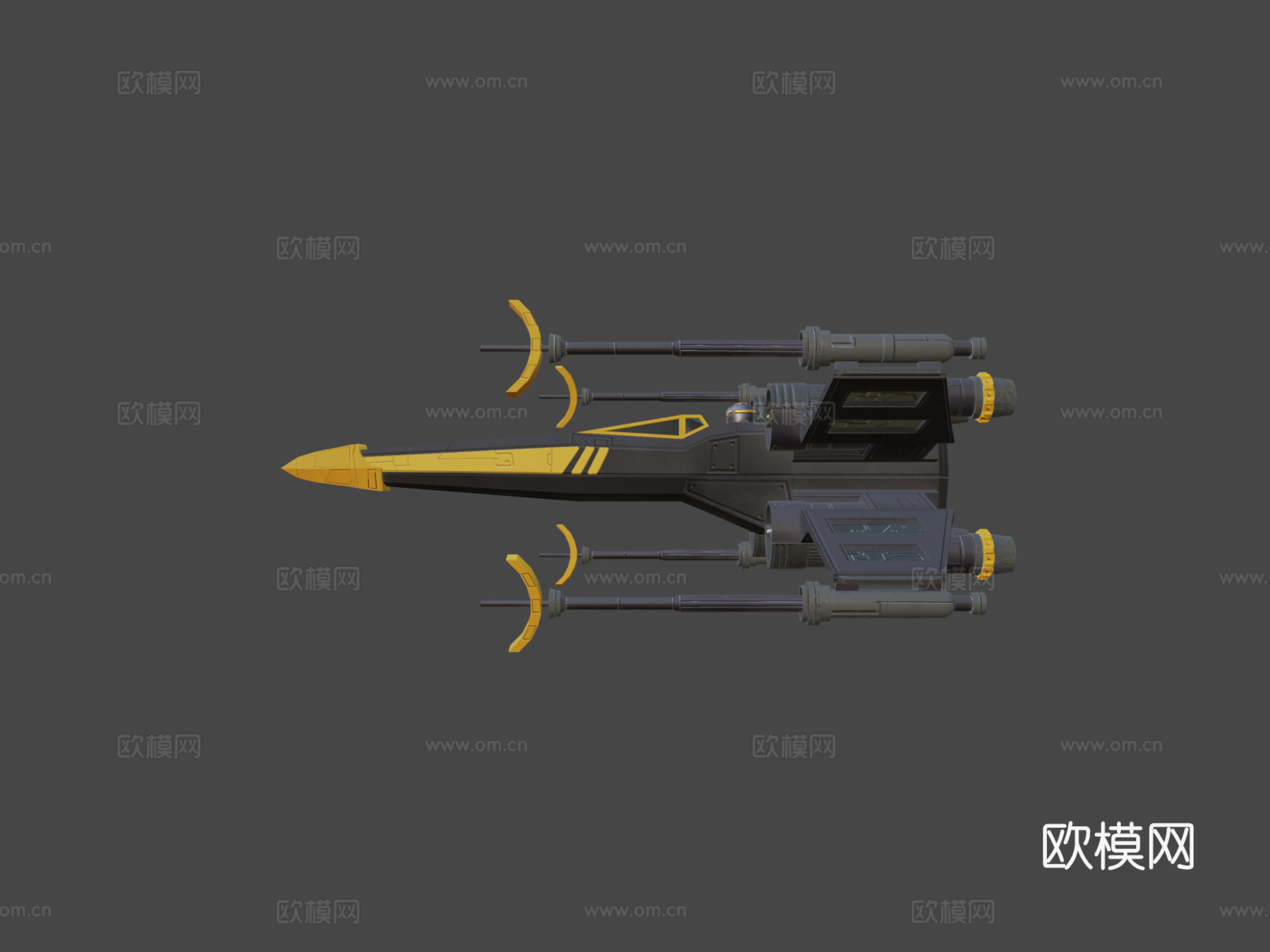 黑黄配色X翼战机3d模型下载（渲染图6）