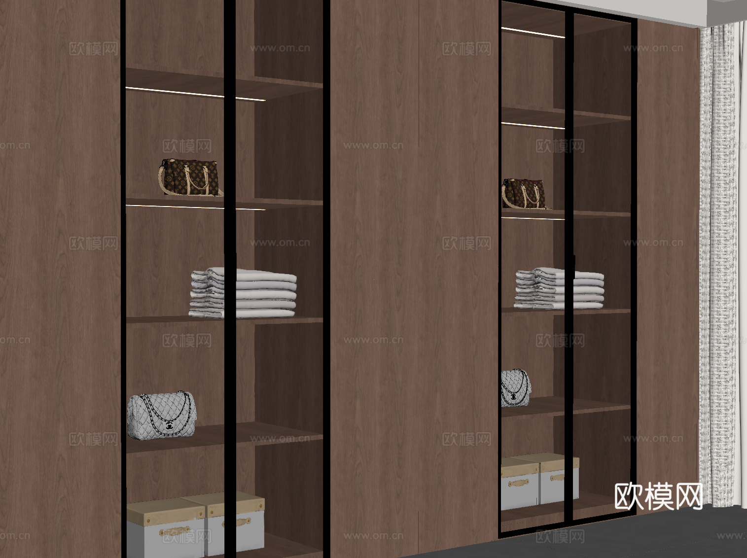 现代中古风衣柜su模型