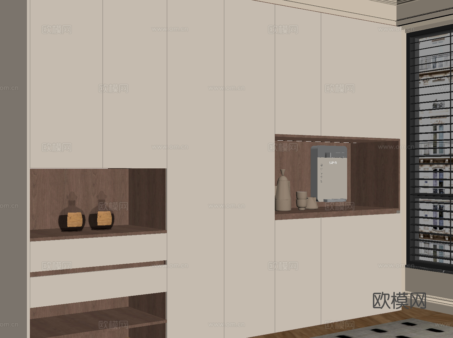 现代中古风餐边柜 橱柜su模型