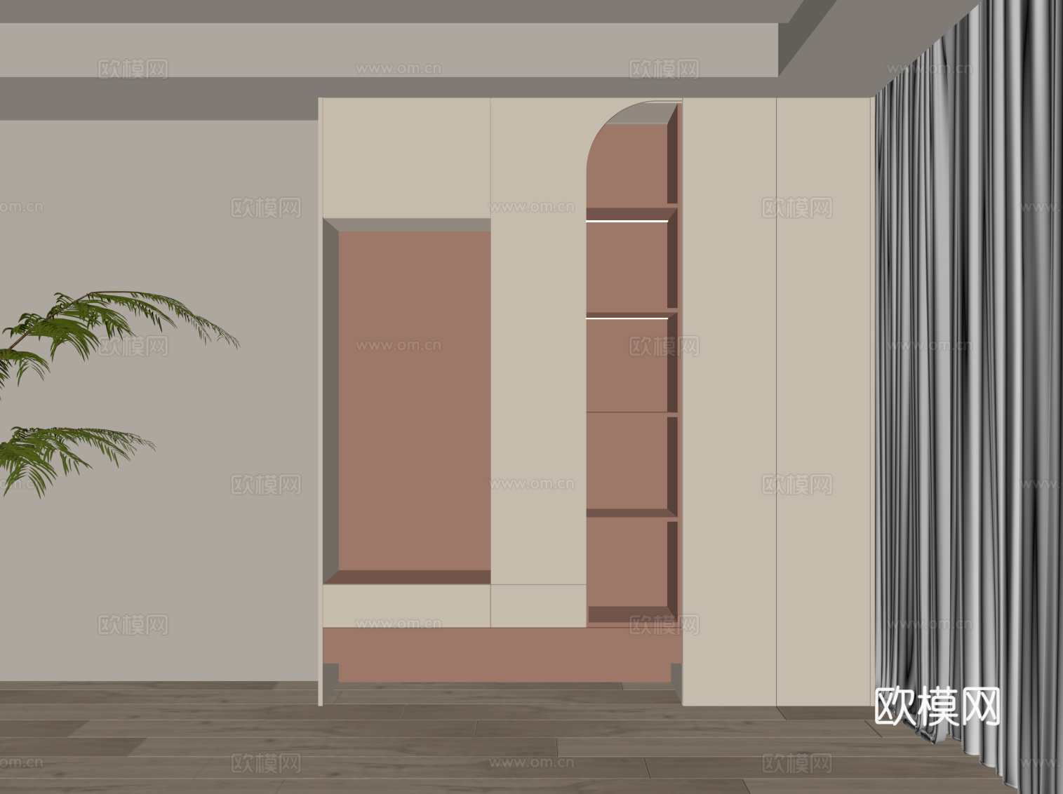 现代奶油风鞋柜su模型