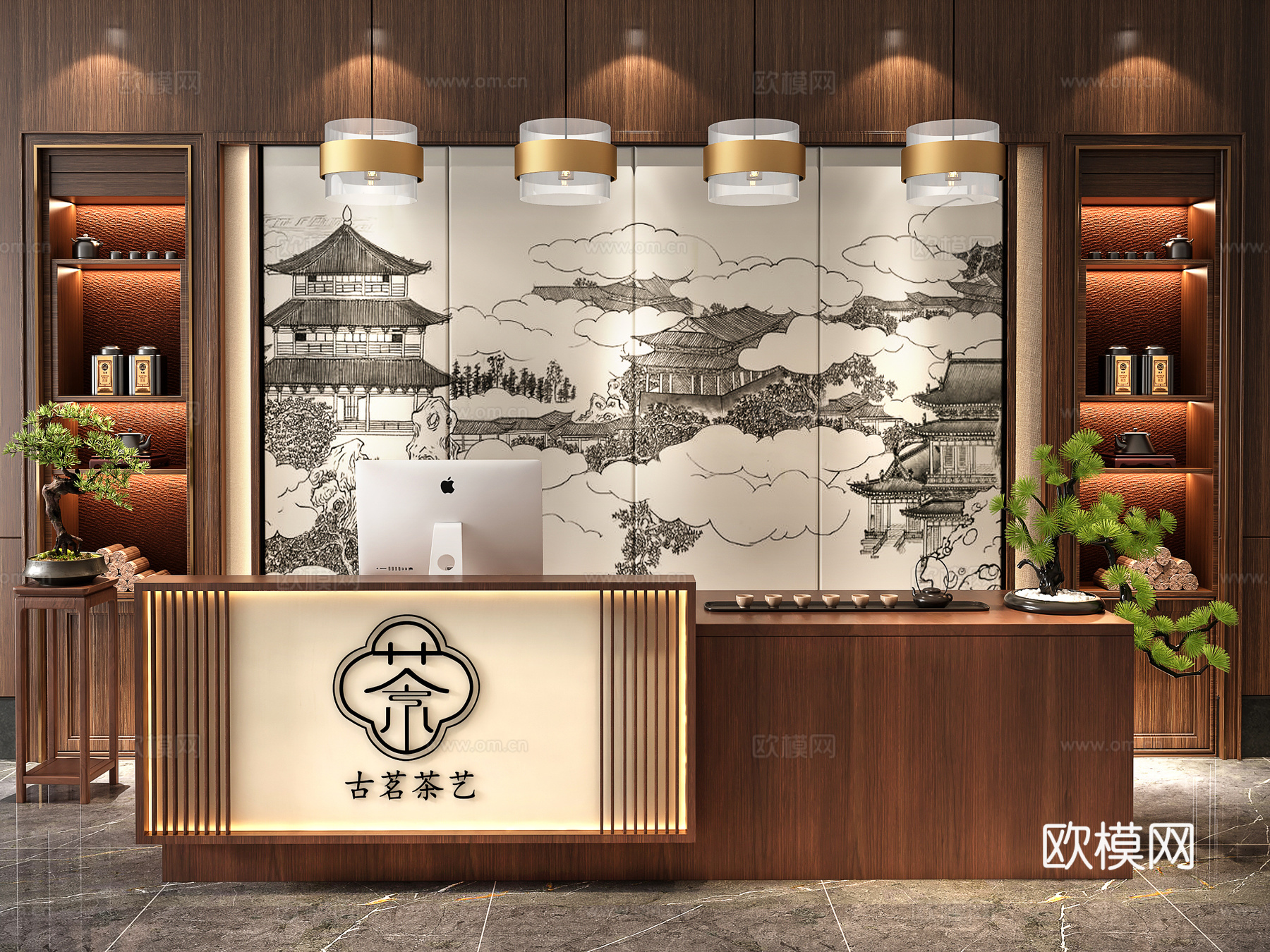 茶艺馆前台   酒店前台  餐厅前台  新中式前台   办公3d模型下载
