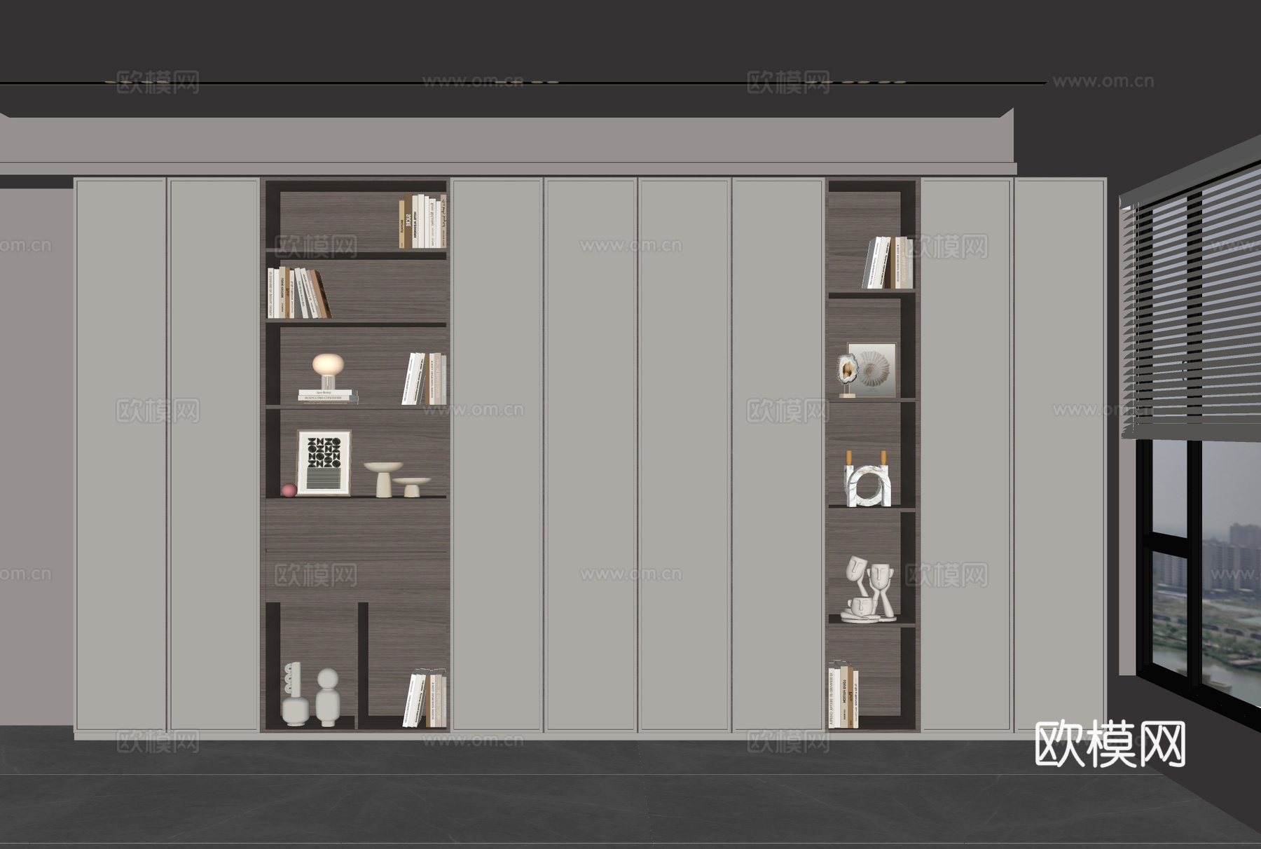 现代书柜 储物柜su模型下载（渲染图2）