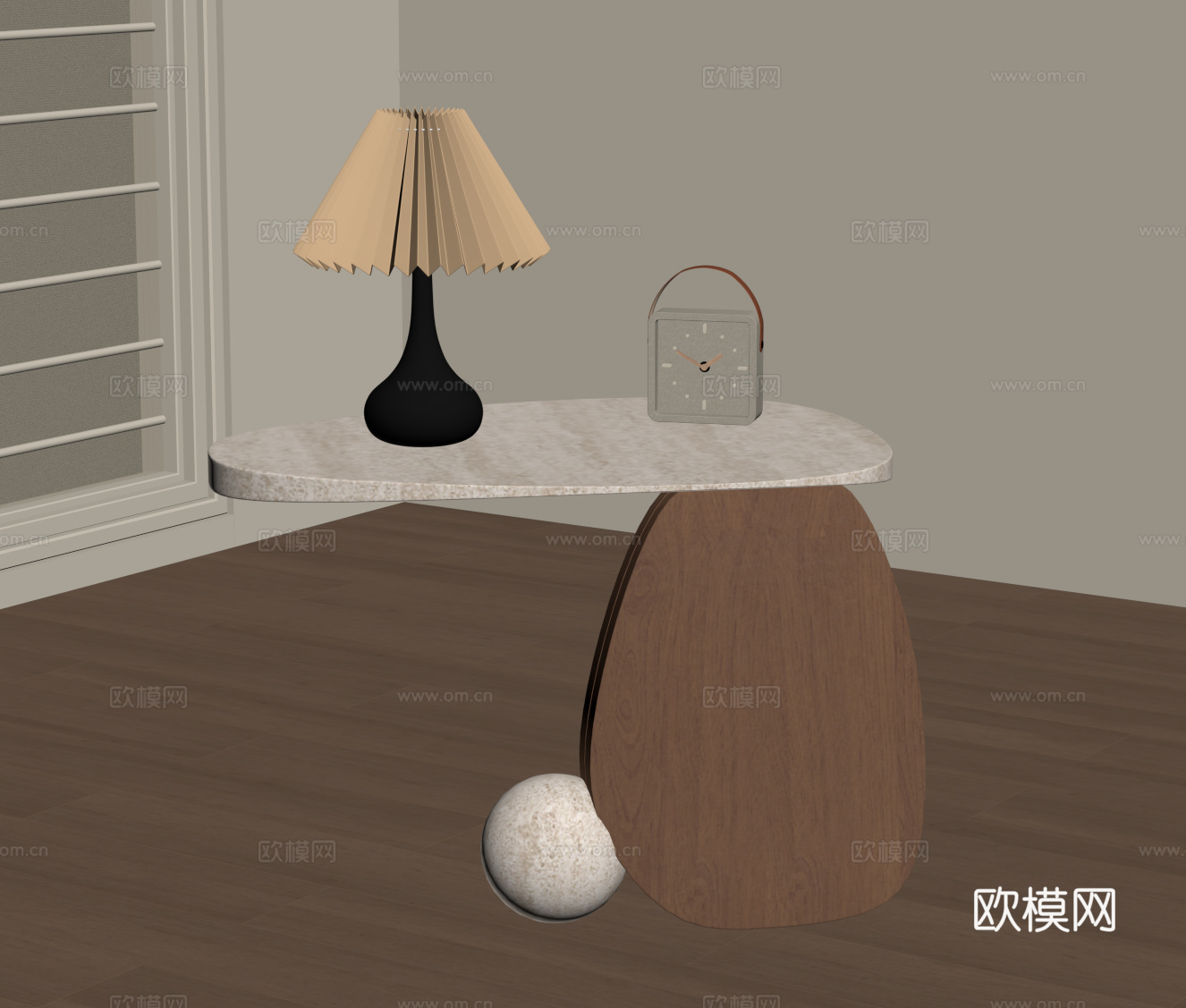 侘寂中古边几 床头柜 大理石边几su模型