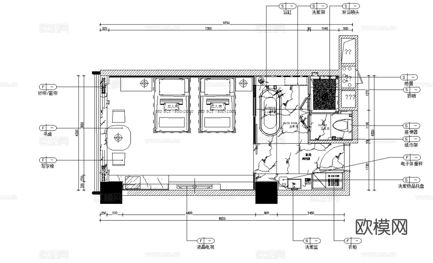 22套酒店客房CAD施工图cad施工图