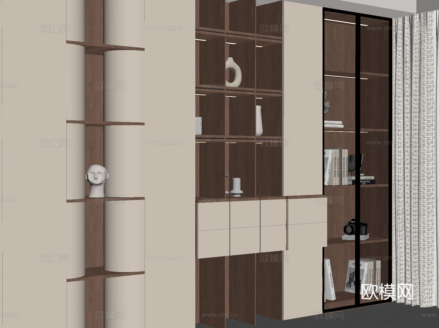 现代中古风书柜 置物柜su模型